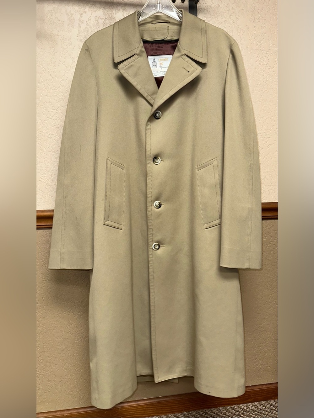 Vintage 1990 London Fog Maincoats Mens Beige Trench Coat 42 EX-Long Zip Liner